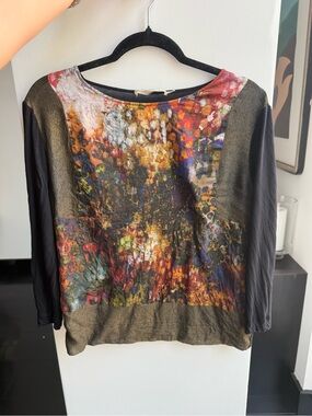 Abstract Print Long Sleeve Women’s Top in Multicolor and Black